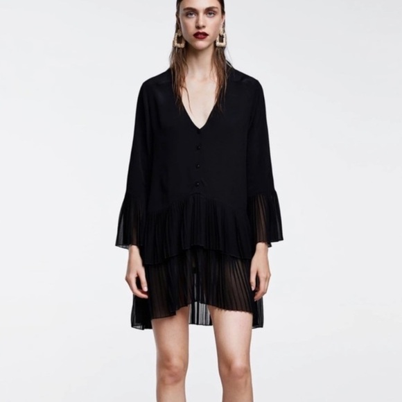 Zara Dresses & Skirts - ZARA Pleated Black Dress Casual Party Festival Cowgirl Medium Spring Vacation